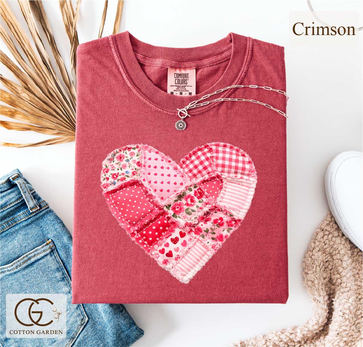Valentine Patchwork Heart Comfort Colors Shirt, Love Aesthetic T-shirt, Cute Romantic Gift Tee, Quilter Valentine Top, Cottogecore Faux Tee