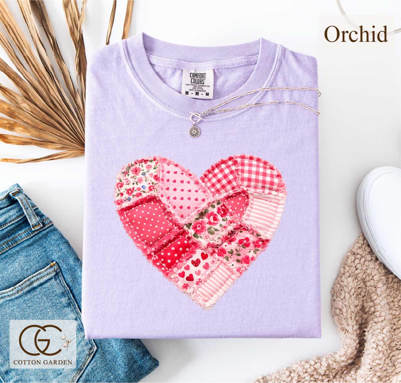 Valentine Patchwork Heart Comfort Colors Shirt, Love Aesthetic T-shirt, Cute Romantic Gift Tee, Quilter Valentine Top, Cottogecore Faux Tee