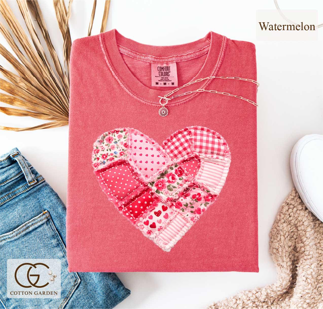 Valentine Patchwork Heart Comfort Colors Shirt, Love Aesthetic T-shirt, Cute Romantic Gift Tee, Quilter Valentine Top, Cottogecore Faux Tee