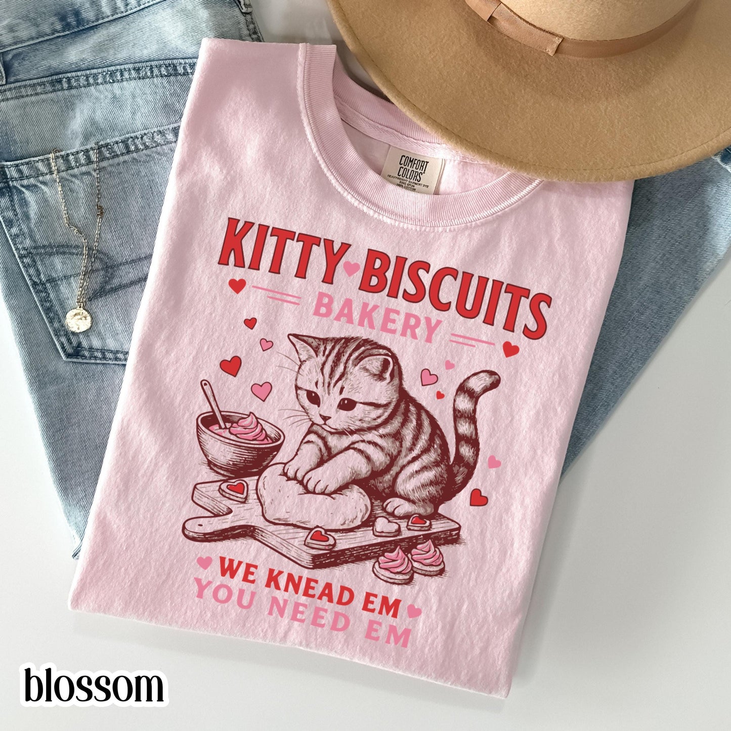 Valentines Cat Comfort Colors Shirt Kitty Biscuits Bakery T-Shirt Funny Vday Cat Lover Tee Cute Kitten Baking Cookies Love Tshirt Girlfriend