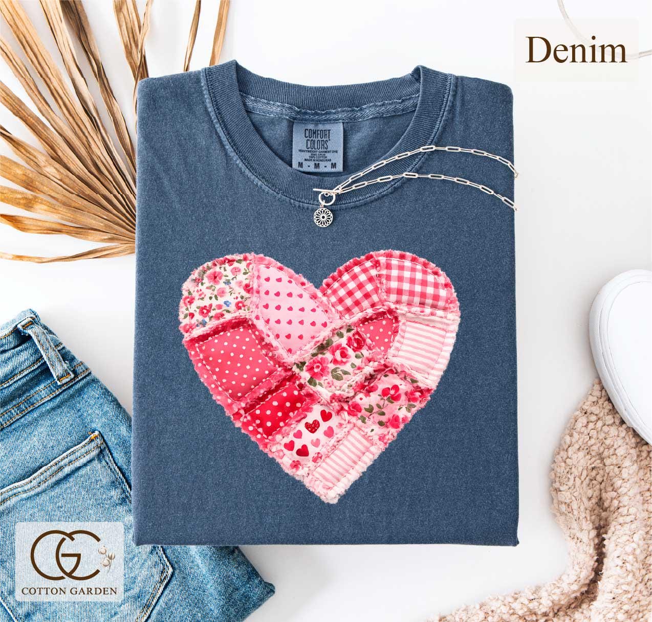 Valentine Patchwork Heart Comfort Colors Shirt, Love Aesthetic T-shirt, Cute Romantic Gift Tee, Quilter Valentine Top, Cottogecore Faux Tee