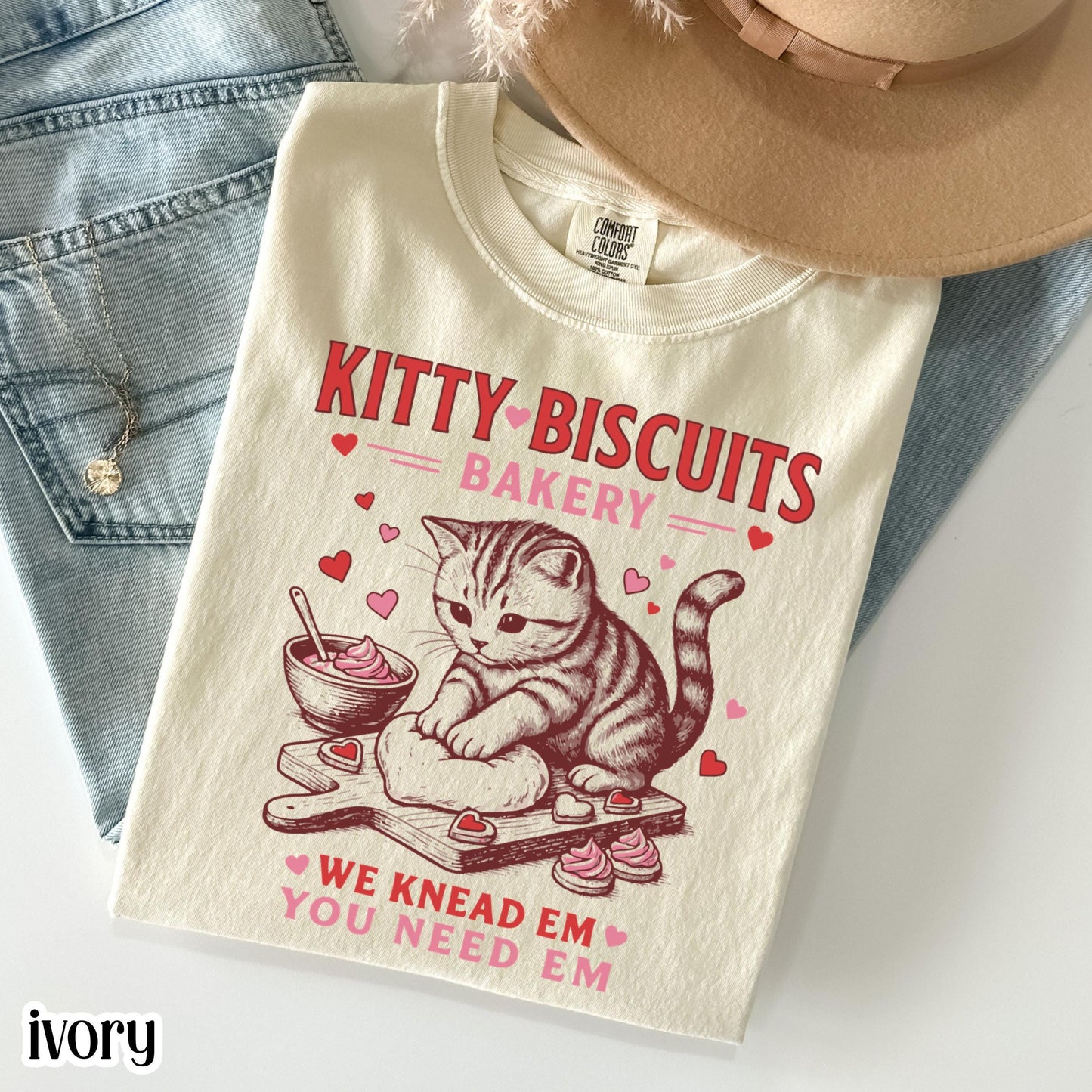 Valentines Cat Comfort Colors Shirt Kitty Biscuits Bakery T-Shirt Funny Vday Cat Lover Tee Cute Kitten Baking Cookies Love Tshirt Girlfriend