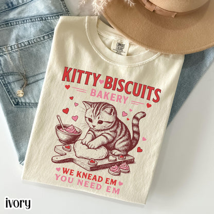 Valentines Cat Comfort Colors Shirt Kitty Biscuits Bakery T-Shirt Funny Vday Cat Lover Tee Cute Kitten Baking Cookies Love Tshirt Girlfriend